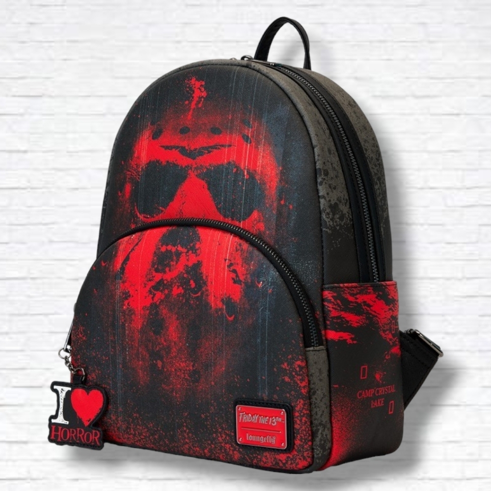 Loungefly x Friday The 13th I Heart Horror Red/Black Mini Backpack NWT